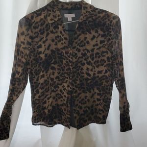 100%Silk Leopard Print Blouse, Charter Clu